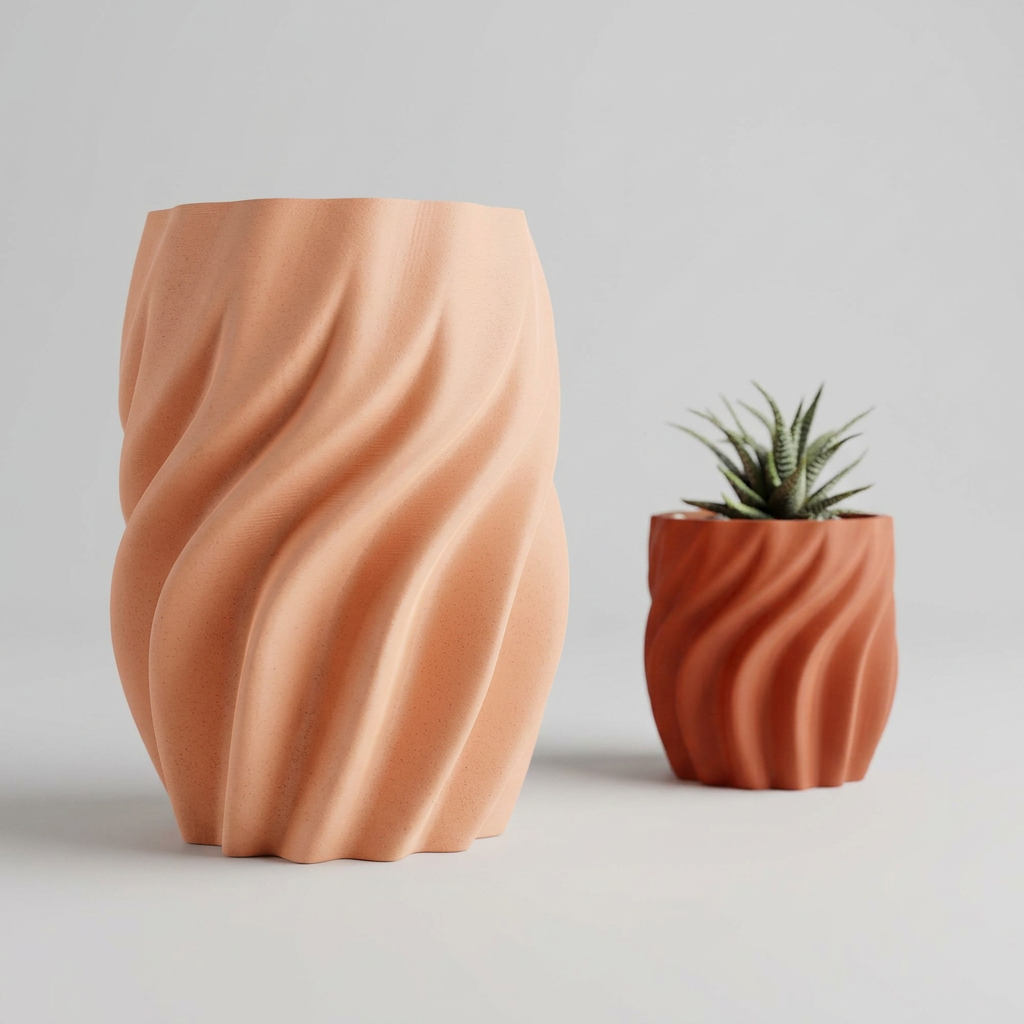 Plant Pot smooth ribs curved alternate angle