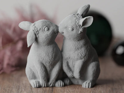 Cute easter Bunny kissing love floral sculpture