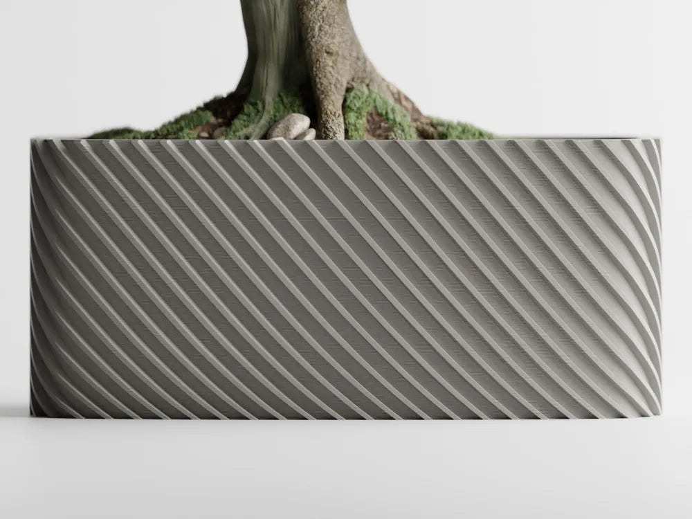 Plant Pot Fine Rib Rounded Rectangle Low