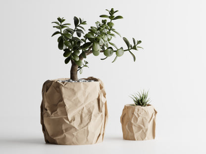 Crumbled Paper Pot - Tan