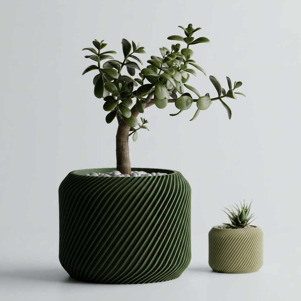 Plant Pot Planter Rib Delta twisted 1 scale and measurements