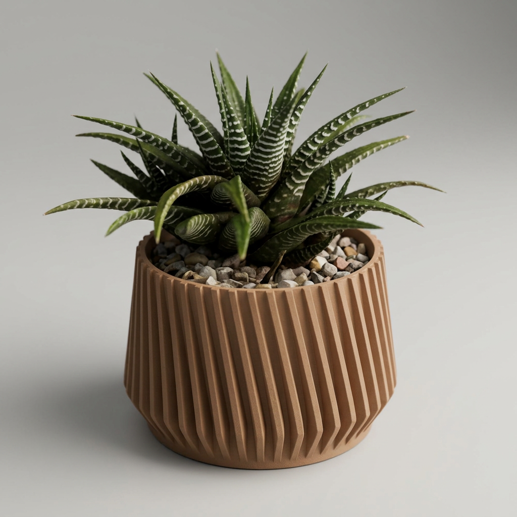 Modern ribbed plant pot Vase 2 diff. sizes alternate angle