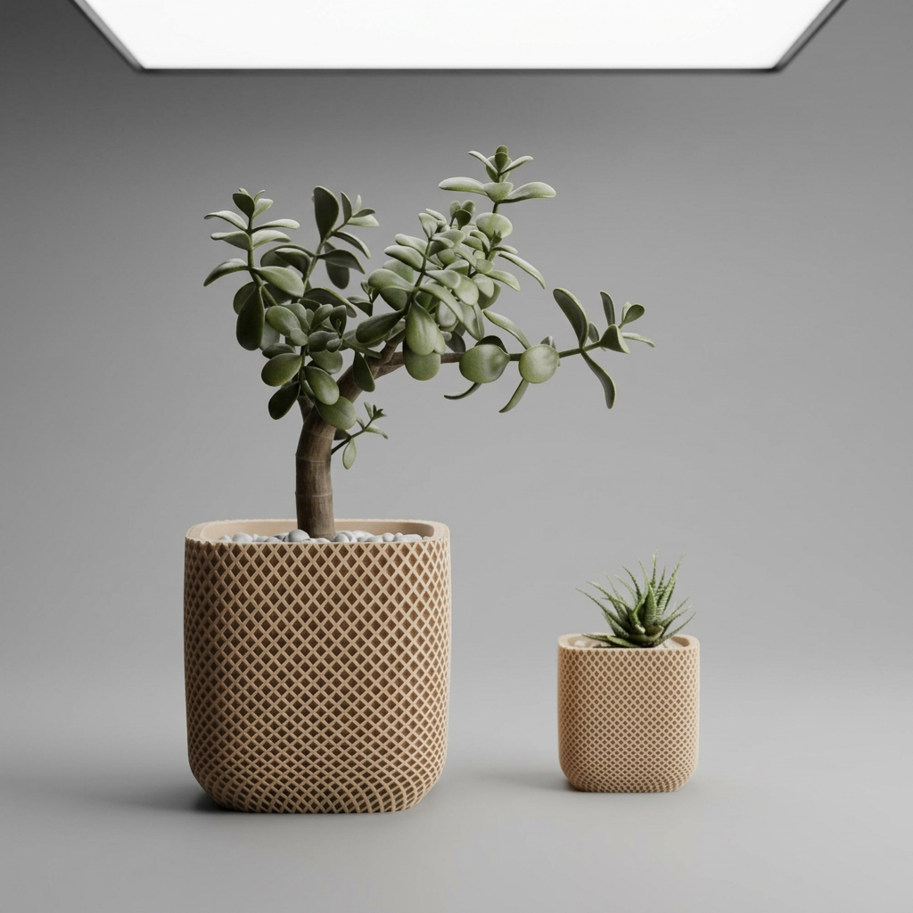 Plant Pot double Rib rounded cube