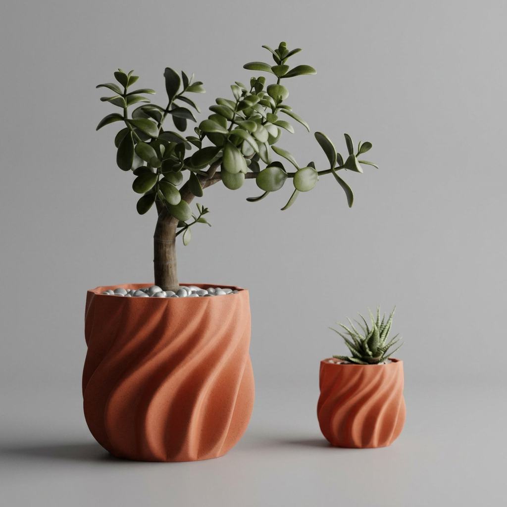 Plant Pot smooth ribs curved scale and measurements