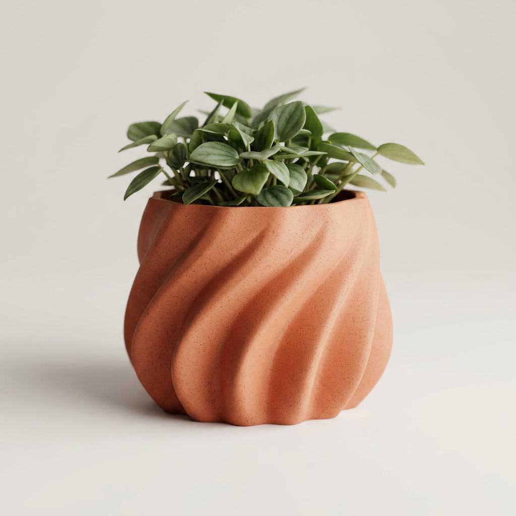 Plant Pot smooth ribs curved alternate angle