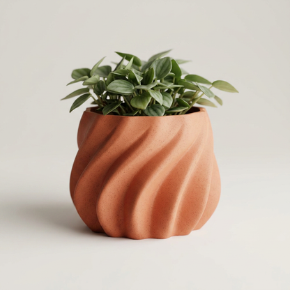 Plant Pot smooth ribs curved alternate angle